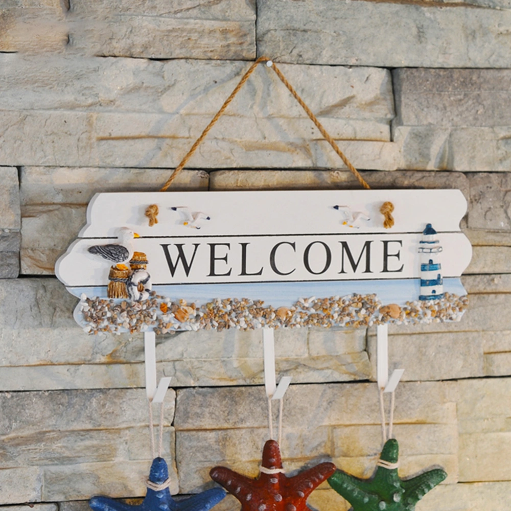 1Pc Beach Theme Welcome Sign Board with Hook Wooden Decor (Random Style)