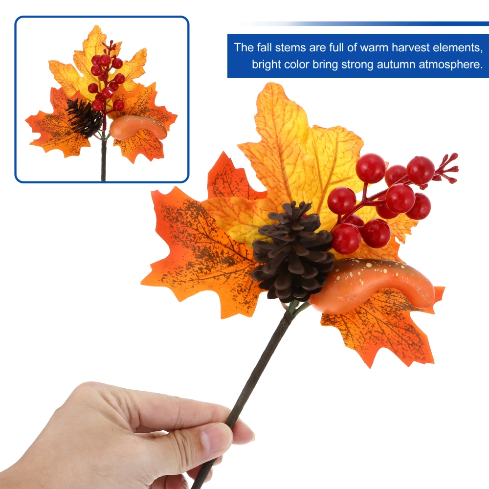 2Pcs Artificial Maple Leaves Branch Harvest Fall Picks with Berries and Pinecone