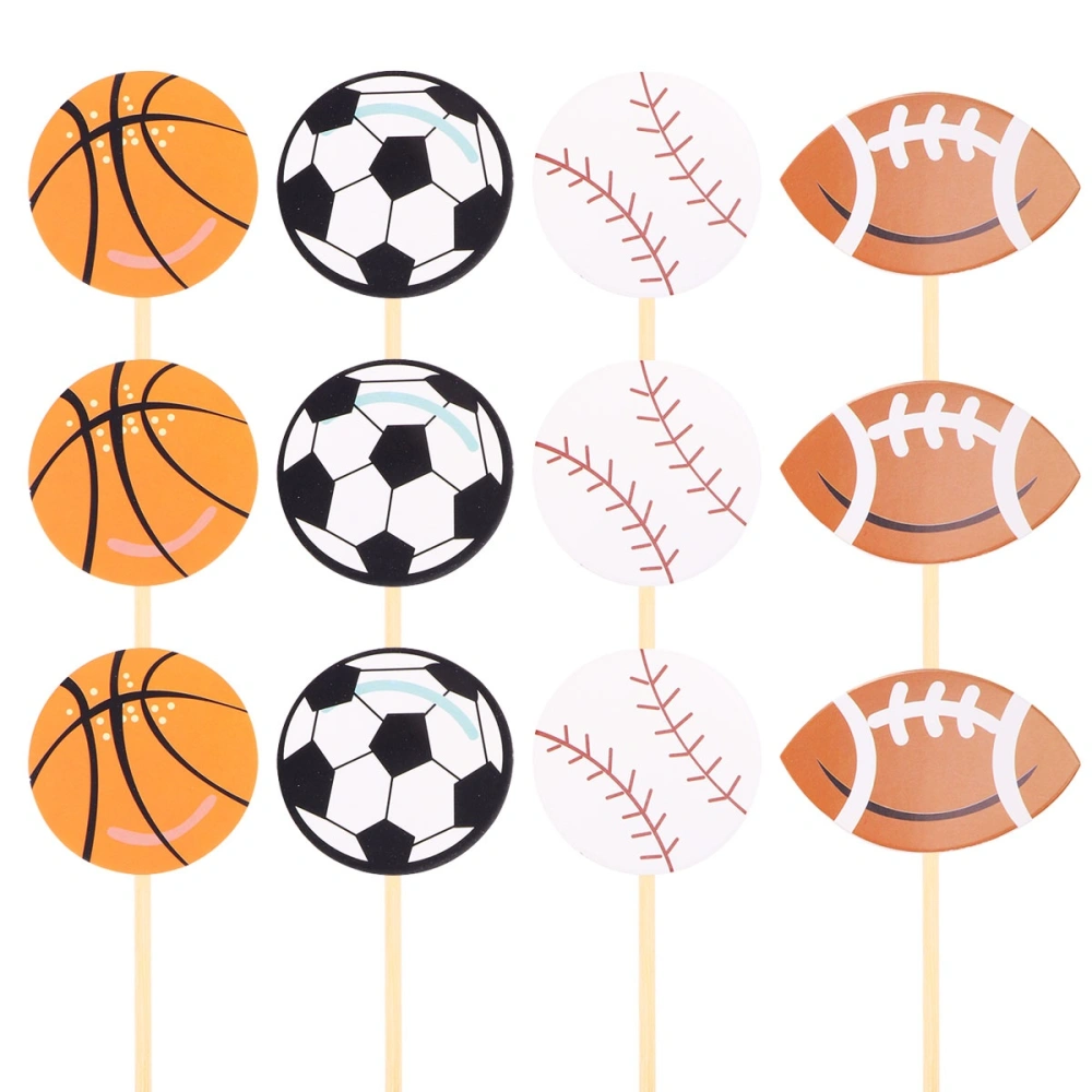 24pcs Cupcake Toppers Sports Theme Football Basketball Volleyball Rugby Cake Inserts