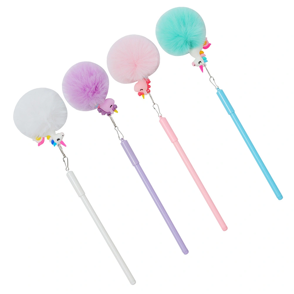 4Pcs Unicorn Writing Pens Fluffy Balls Pens Cartoon Unicorn Ink Pens Kids Pens Children Pens