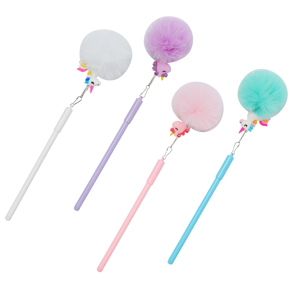 4Pcs Unicorn Writing Pens Fluffy Balls Pens Cartoon Unicorn Ink Pens Kids Pens Children Pens