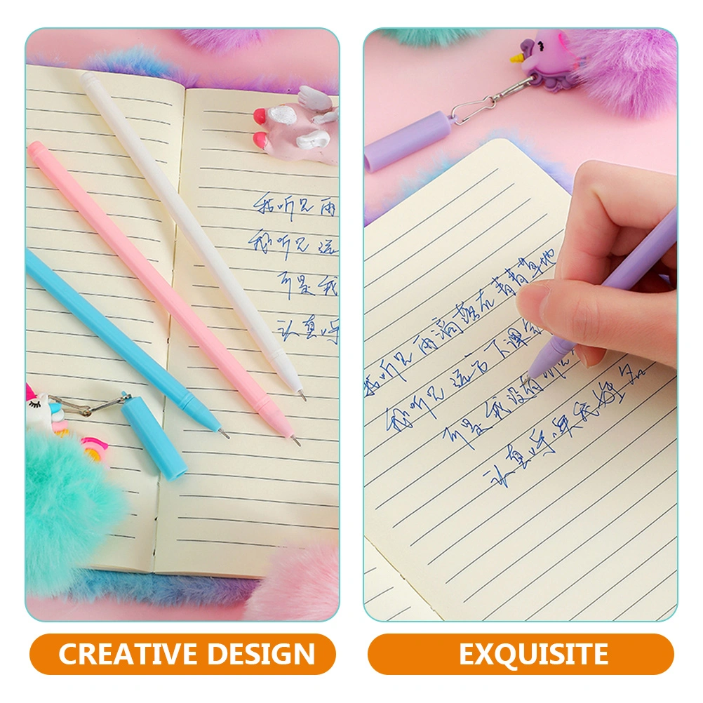 4Pcs Unicorn Writing Pens Fluffy Balls Pens Cartoon Unicorn Ink Pens Kids Pens Children Pens