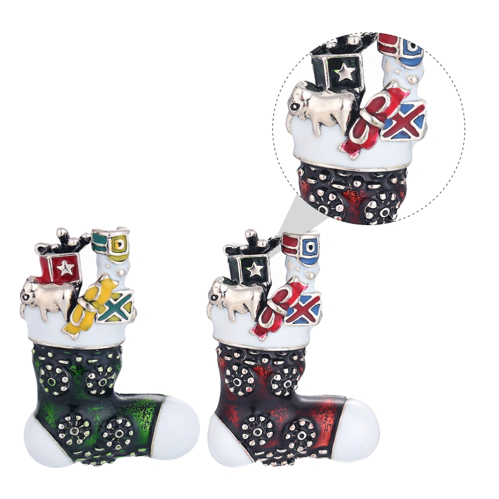 2Pcs Christmas Brooch Decor Christmas Socks Shaped Lapel Pin Lovely Breastpin