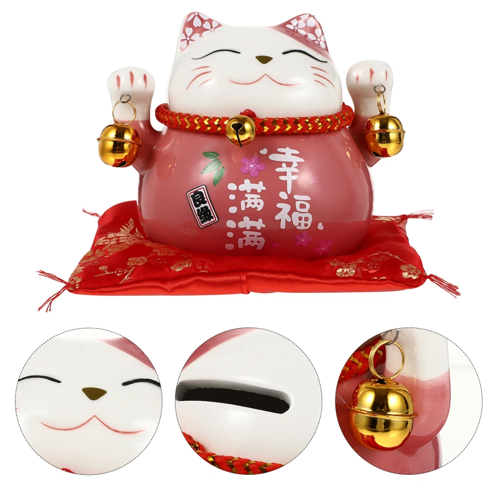 1pc Cat Decoration Adorable Saving Pot Ceramic Coin Bank Household Money Pot Change Organizer (Pink)