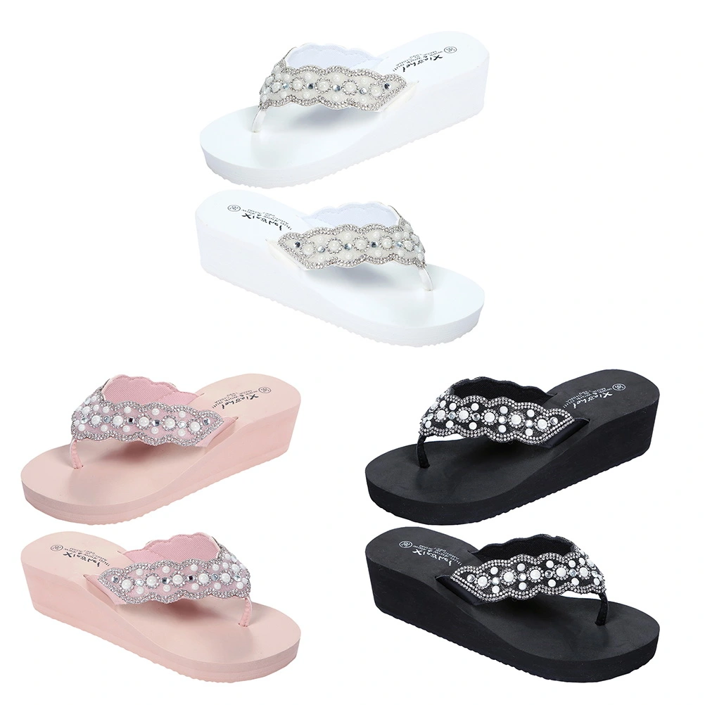 1 Pair Non-slip Beach Shoes Slipsole Shoes Flops Pearl Diamond Shoes for Summer Women Wearing (Black Size 36 23.0CM, 6US, 3.5UK, 36.5EU, 9.039Inch )