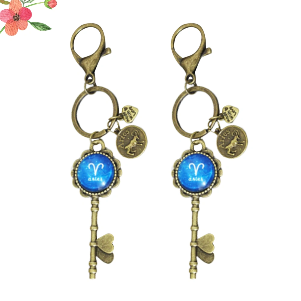 2 Pcs Twelve Constellations Luminous Starry Keychain Time Keychain Pendant Keyring Key Holder Ring Decoration Gift Hanging Ornament (Aries)