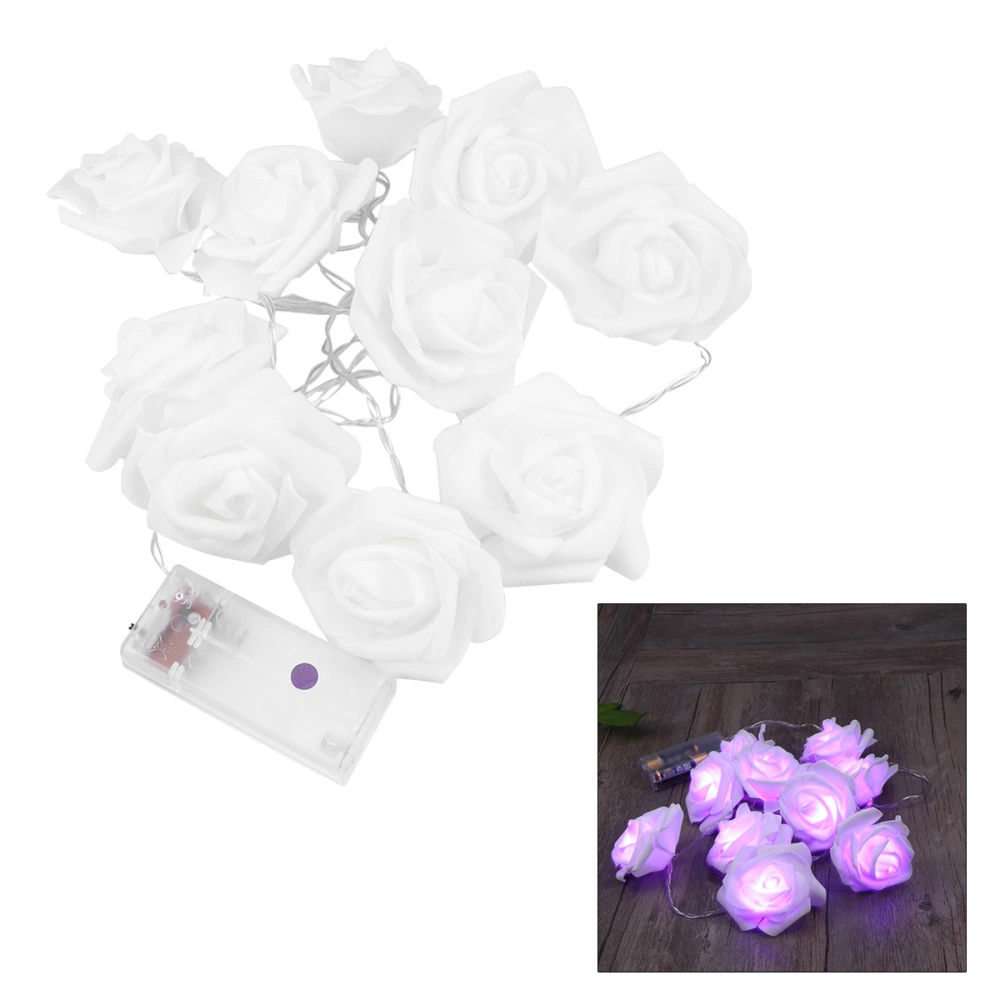 1.5M 10 LED Light Rose Flower Light String Chain Wedding Supplies with Battery Box without Battery (Normally Bright and Flashing Purple Light)