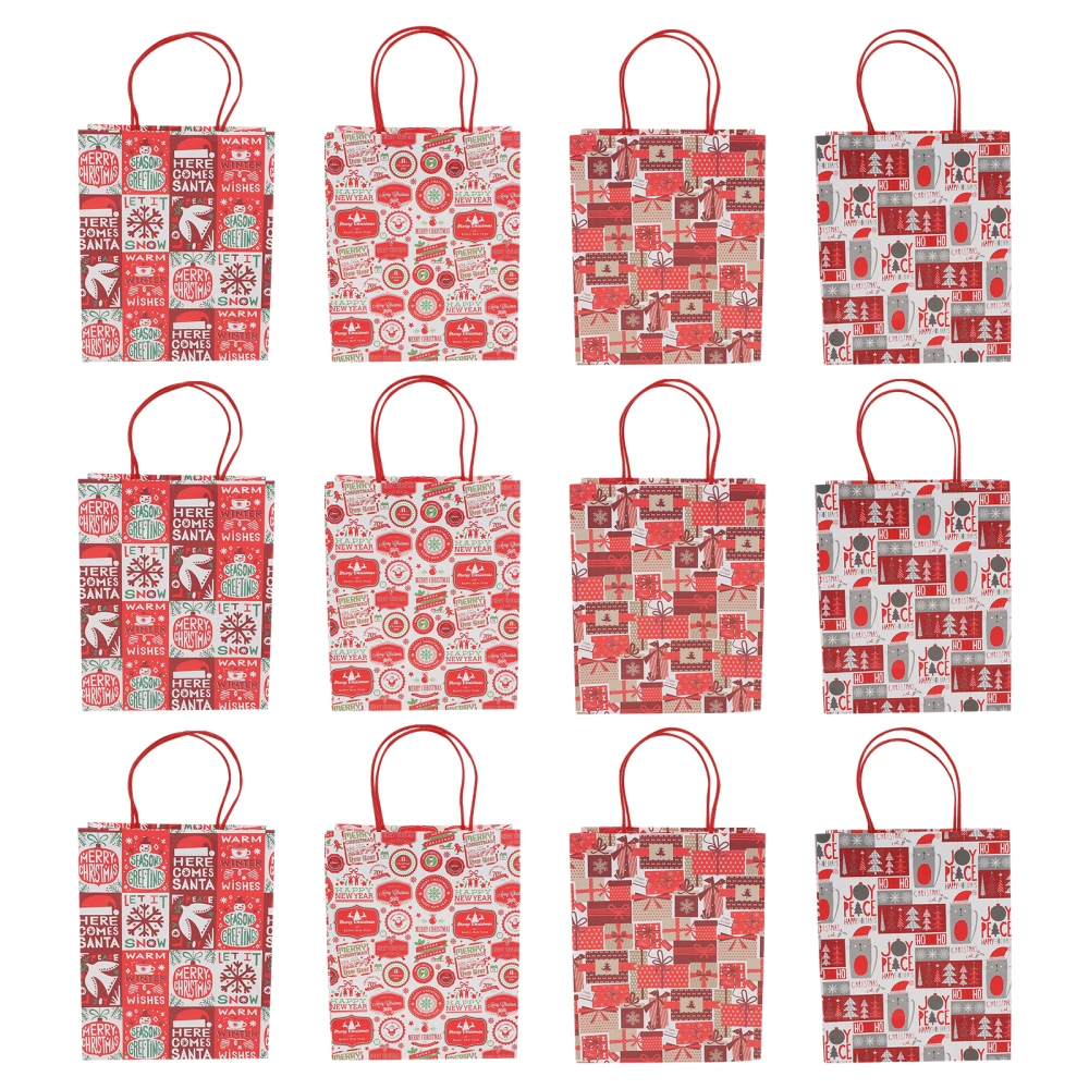 16Pcs Durable Christmas Themed Design Snack Bag Paper Gift Bags with Handle Design