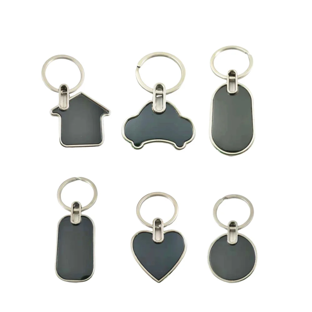 6 Pcs Creative Zinc Alloy Keychain Unfinished Blank Keychain Mini Metal Board Key Ring Pendant for DIY Lettering Supplies (Mixed Style)