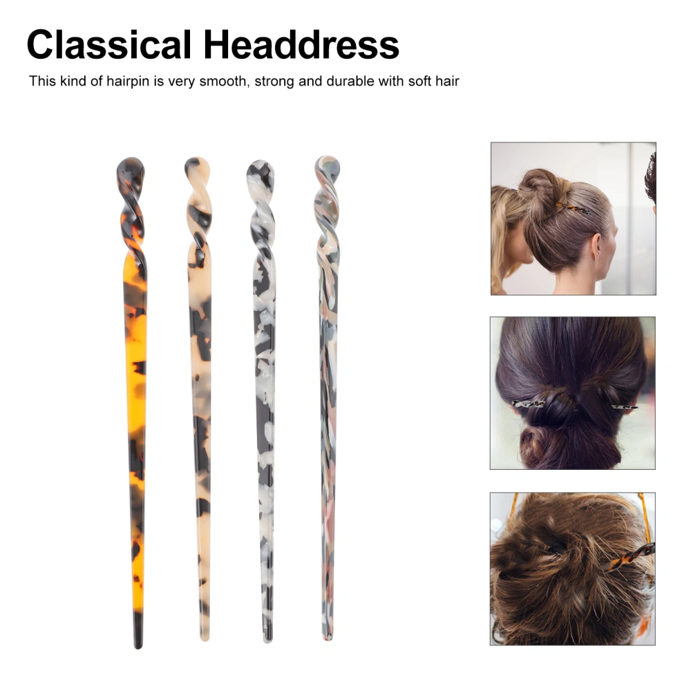 4pcs Resin Hair Stick Hair Chopstick Girl Classical Headdress Simple Hairpin