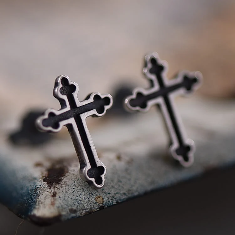 S925 Sterling Silver Cross Stud Earrings