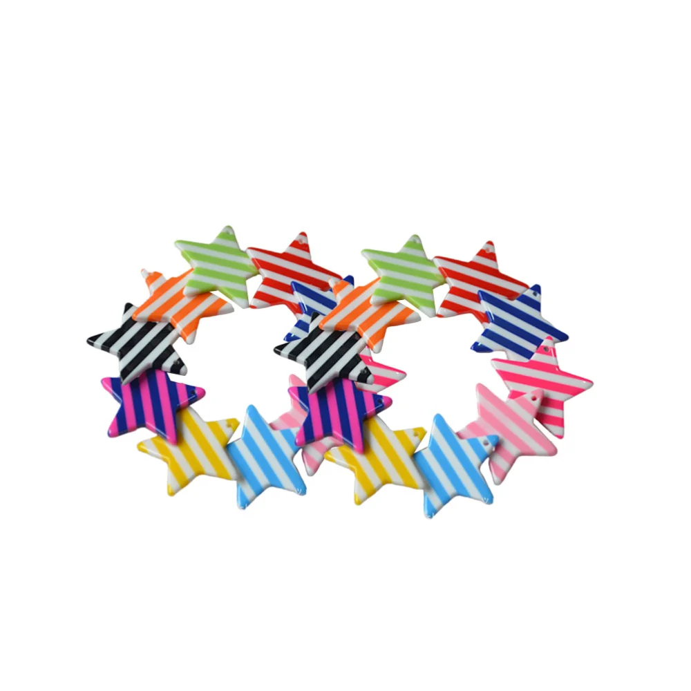 20PCS DIY Handmade Accessories DIY Striped Five-pointed Star Pendant Creative DIY Resin Accessory Colorful Five-pointed Star Pendant with Hole for DIY Crafts Making Mixed Color