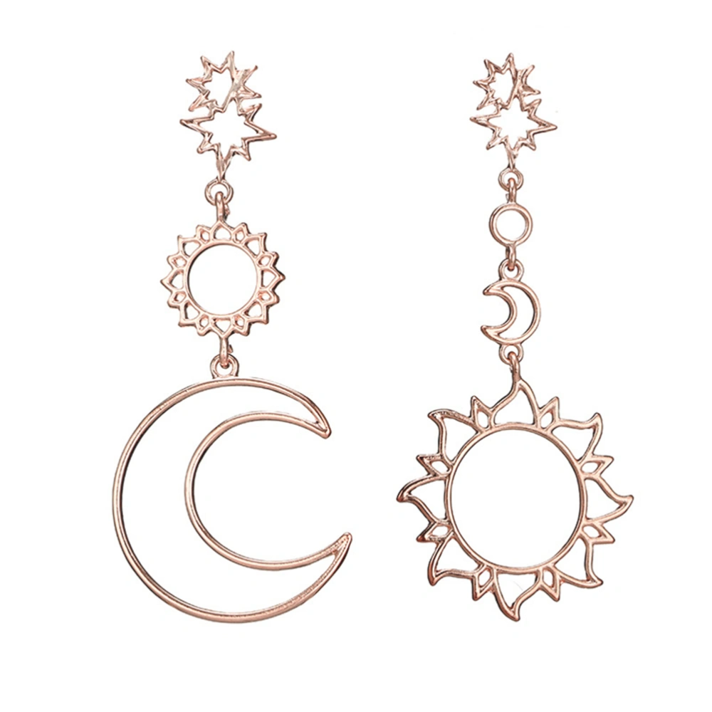 Luxury Sun Moon Drop Earrings Fashion Gold Color Dangle Earrings for Women Statement Earrings Jewelry (Rose Gold)