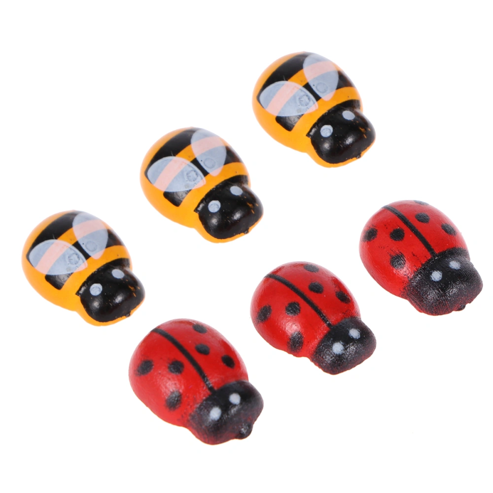 120 Pcs Mini Ladybugs and Bee Miniature Molds for Fairy Garden Mini Adornment Micro Landscape Plant Decoration Wooden Simulation Ladybugs (Red + Yellow)