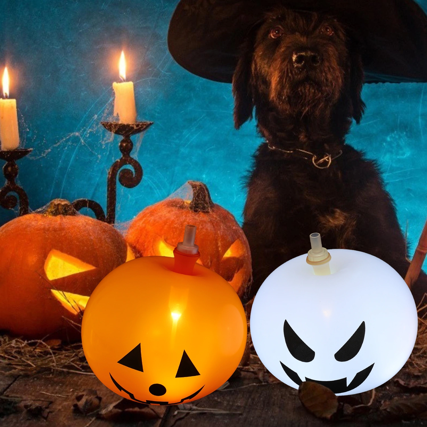 15pcs Creepy Pumpkin Balloons with ​Shining Lights for Halloween Birthday Party