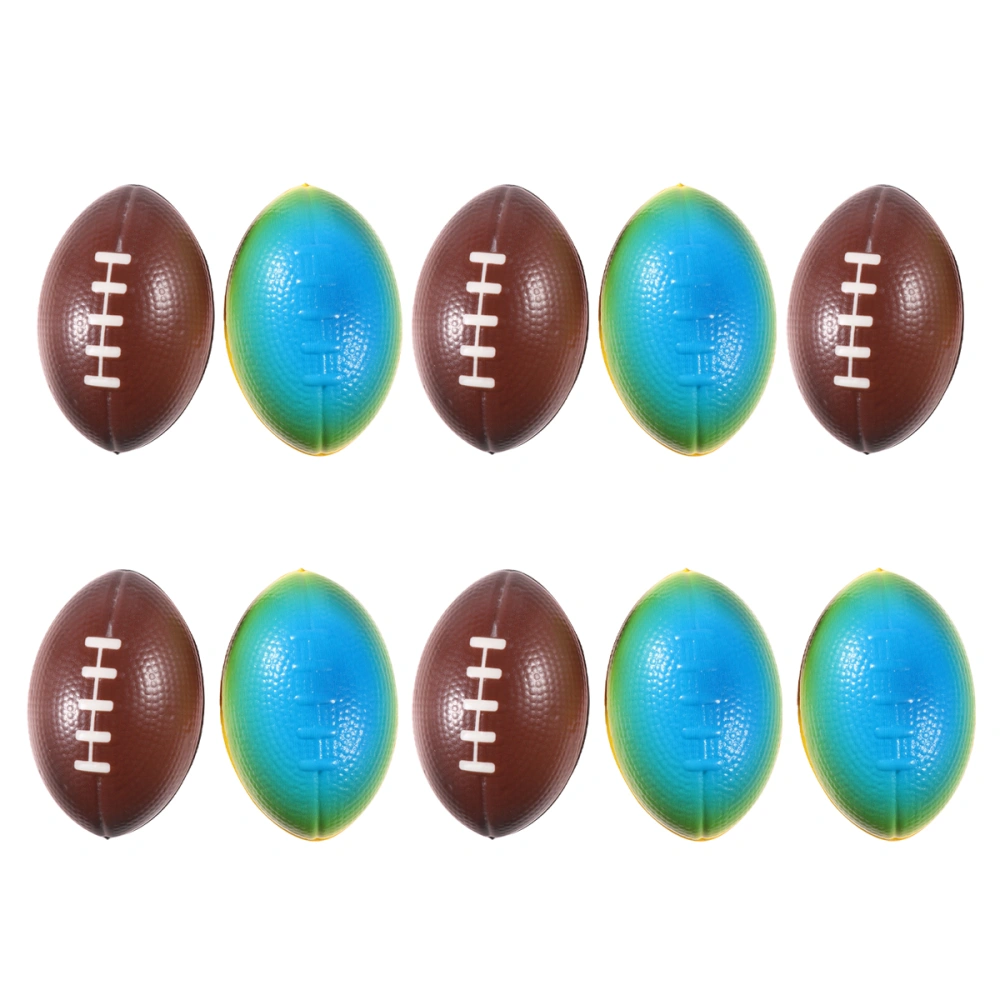 10 Pcs 9 CM Simulated Bouncy Rugby Solid Color PU Sponge American Footballs High Elastic Balls Pressure Releasing Toy for Children Adults the Older (Coffee + Rainbow)