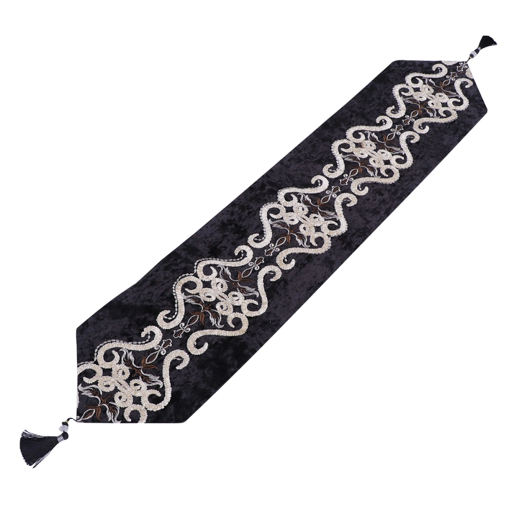 Classic European Style Home Flannel Table Runner Chinese Style Table Runner 33x160cm (Black)