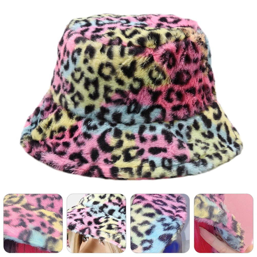 1Pc Fashion Warm Fisherman Hat Fluffy Autumn Winter Leopard Fisherman