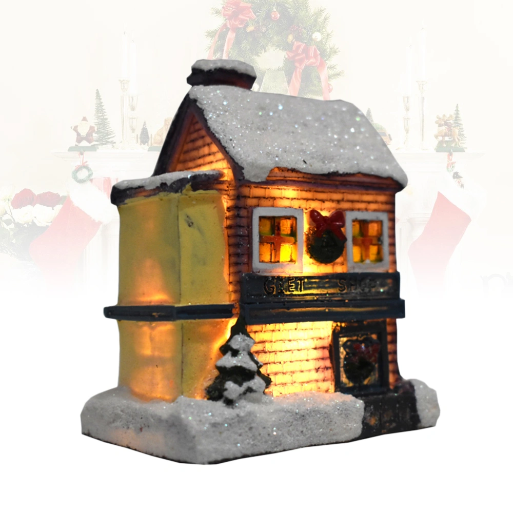 Glowing Cabin Desktop Christmas Snow House Craft for Home Hotel Office