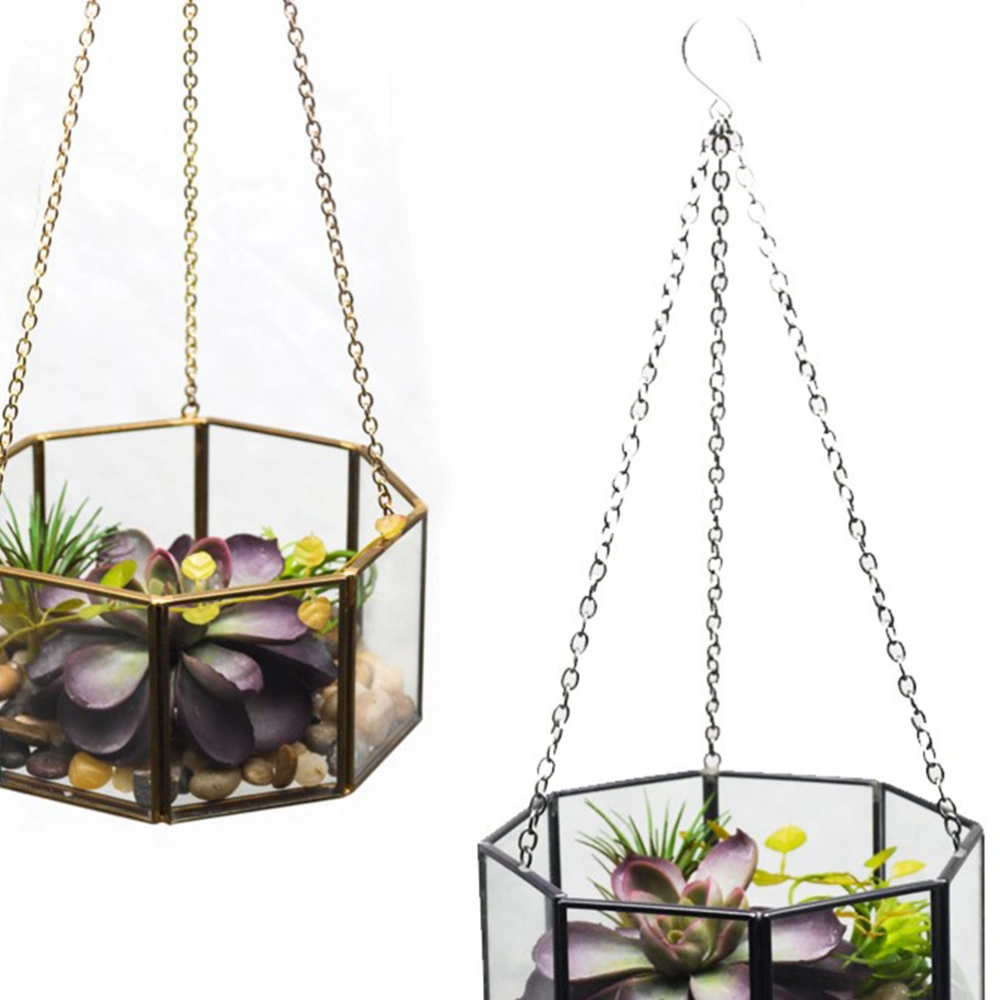 Hanging Chain Flower Pot Fashion Flower Basket Hanging Storage Box Glass Basin Black