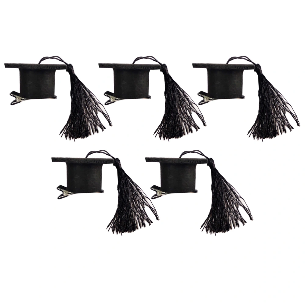 5pcs Mini Doctoral Hair Clip Graduation Hat Hairpins Tassel Headdress Graduation Party Barrettes Decoration for Adult Kids (Black)