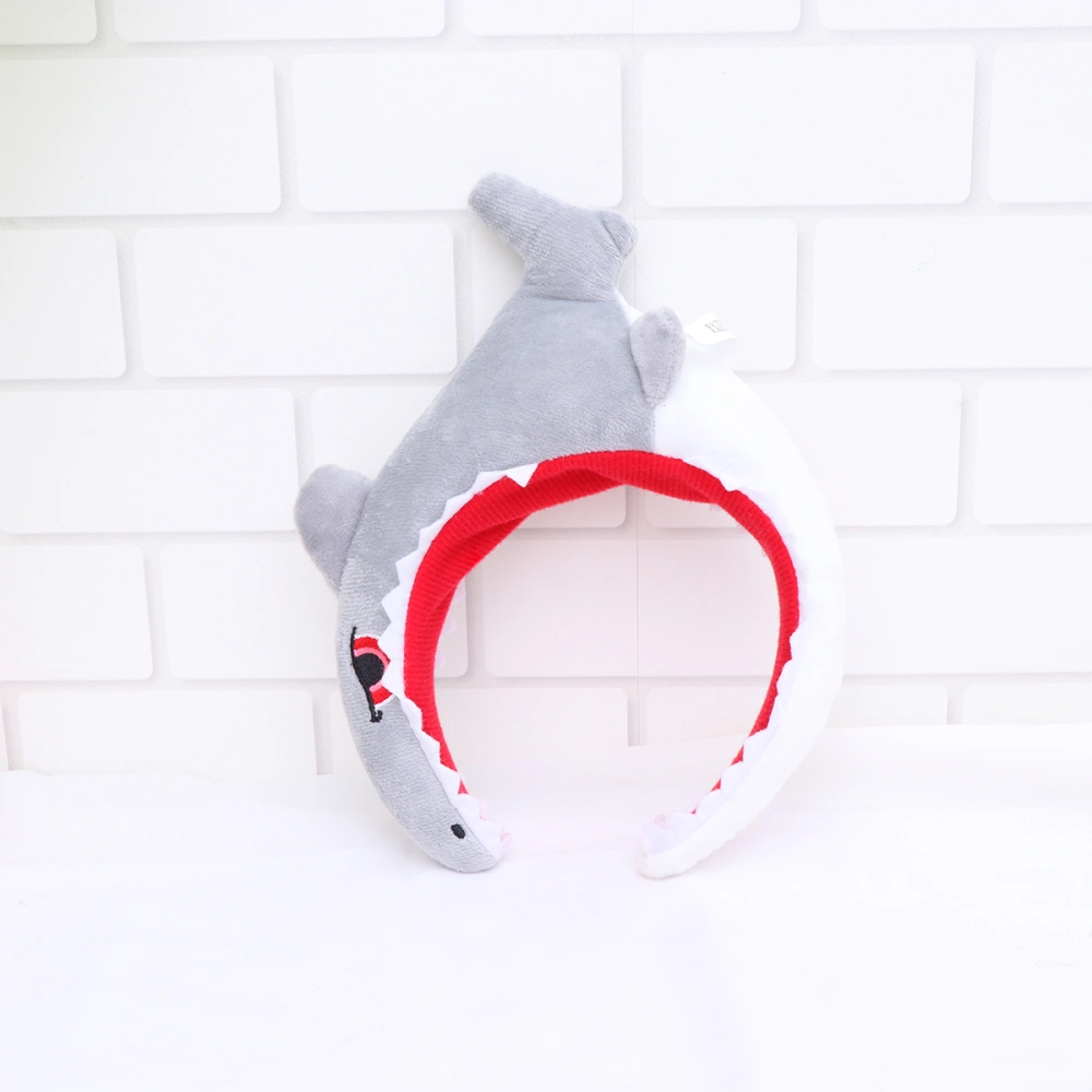 Dinosaur Shark Hair Plush Doll Head Headbands Hair Accessory for Kids (Gray)