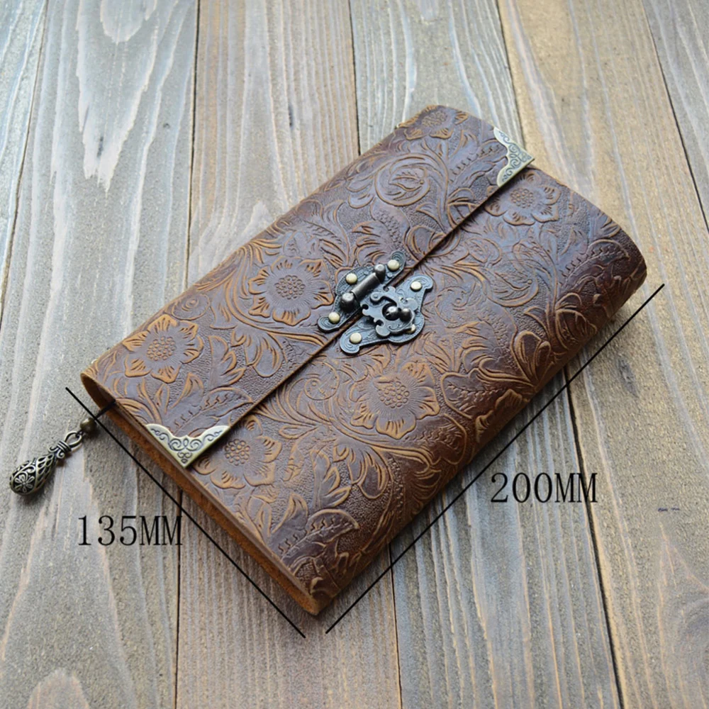 1PC Notebook Creative Diary Leather Memo Daily Notepad with Lock for Meeting Travel Writing (Brown)