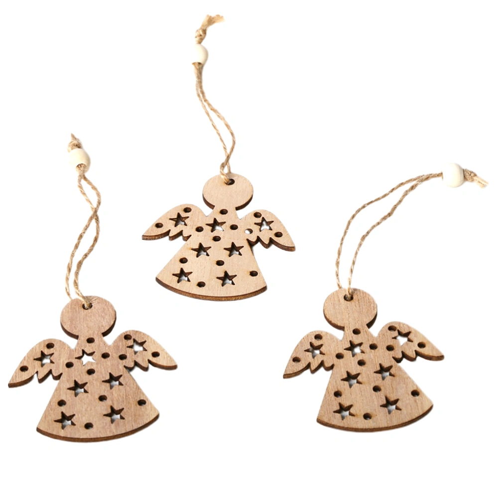 3pcs Wooden Hanging Angel Tag Embellishment Vintage Nordic Style Wooden Slices Pendant Christmas Ornaments