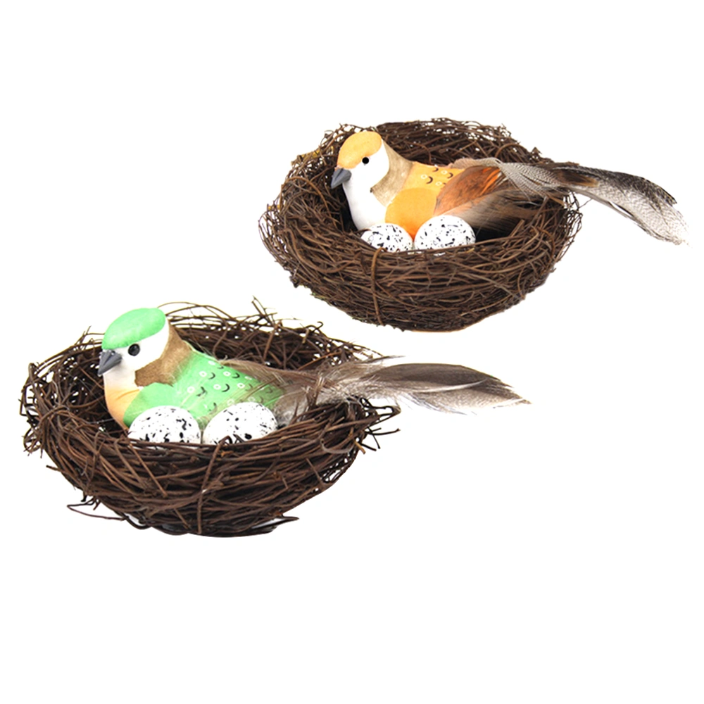 2Pcs Easter Straw Woven Bird Nest Creative Bird Nest Ornament Artificial Bird Nest Decor with Bird Egg (Random Colors)