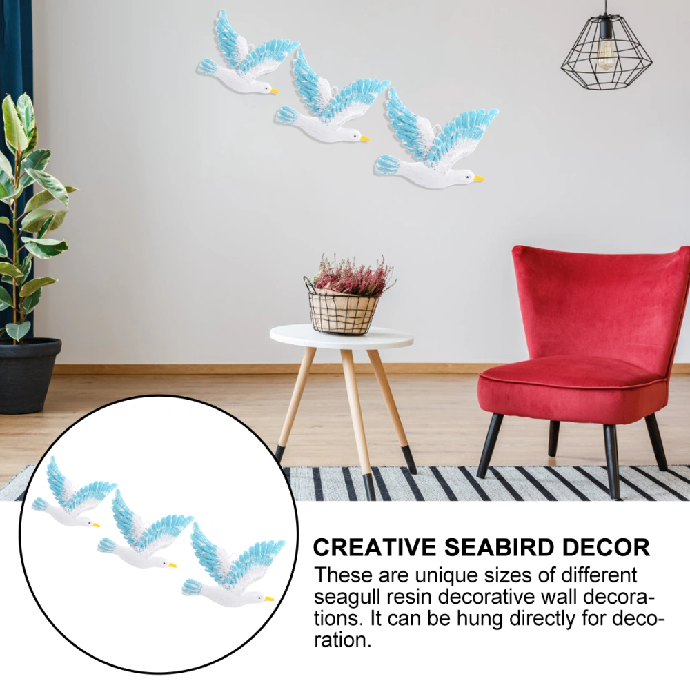 3Pcs Mediterranean Seagull Birds Wall Art Creative Resin Seabird Decoration