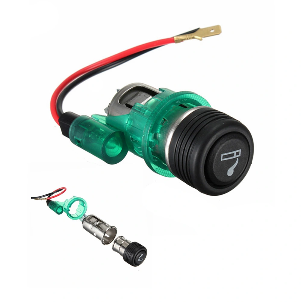 Universal Illuminous Car Cigarette Lighter Assembly 12V for Auto Motorcycle with Socket & Cable (Green)