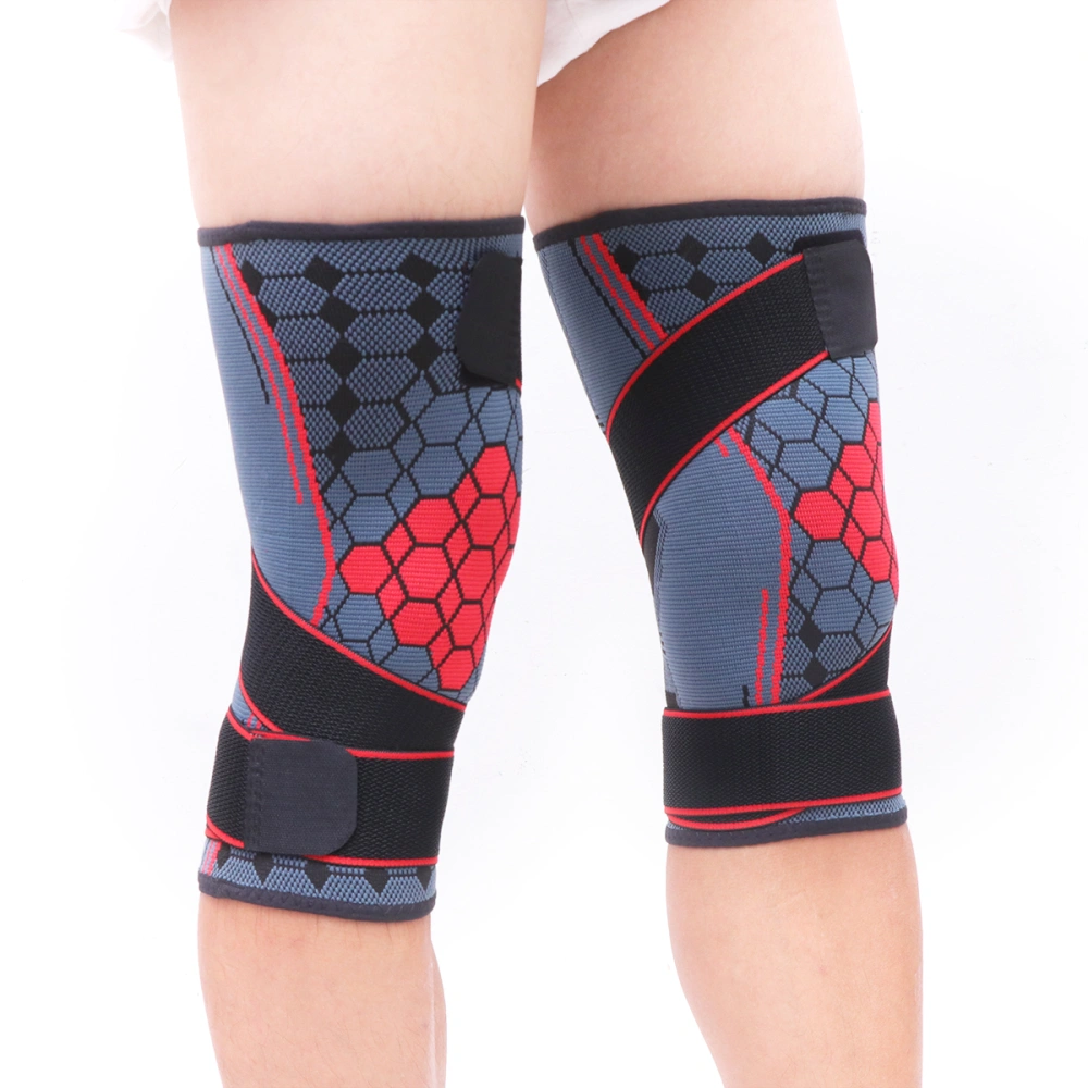 1 Pair Nylon Sports Protective Gear Support Pressure Knee Pads Breathable Knee Protector Sleeve for Basketball Climbing (Red Size M)