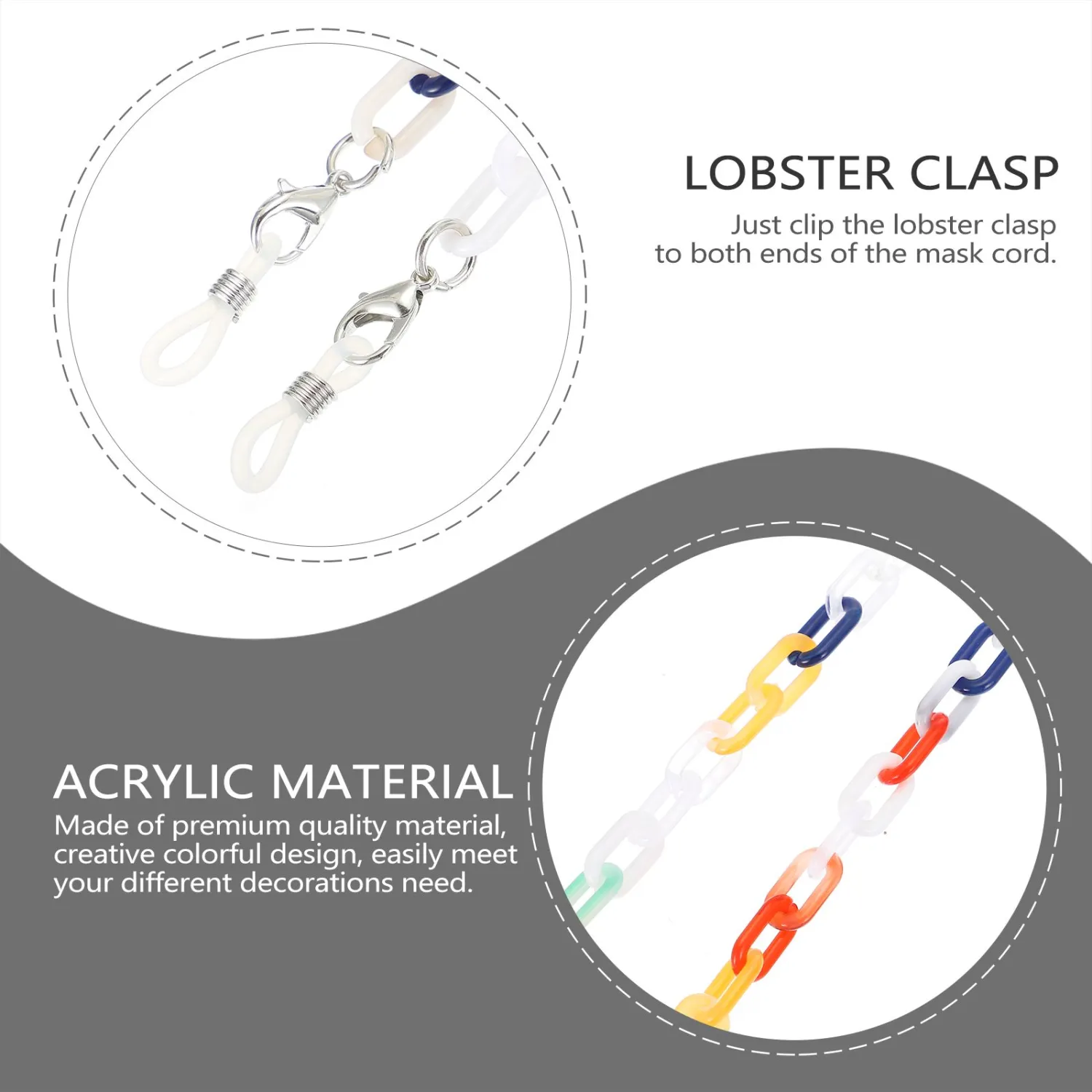 4Pcs Colorful Mask Hanging Chains Kids Mask Lanyards Eyeglasses Acrylic Chains