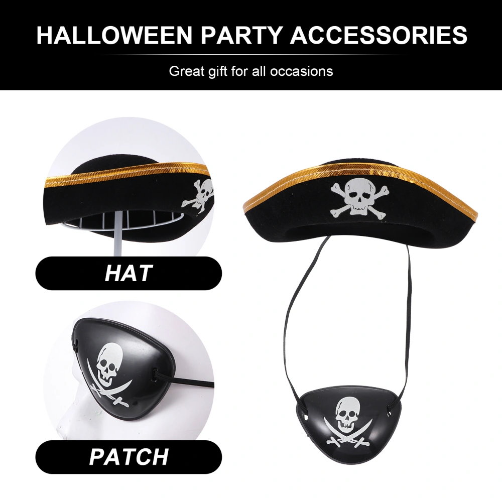 4Pcs Halloween Pirate Costumes Dress Up Set Cosplay Costume Accessories (Black)