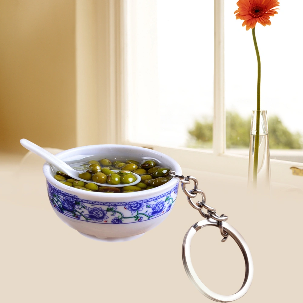 Artificial Lifelike Food Bowl Chinese Blue And White Porcelain Mini Bag Pendant Simulation Food Charms Jewelry Creative Keychain (Mung Bean Soup)