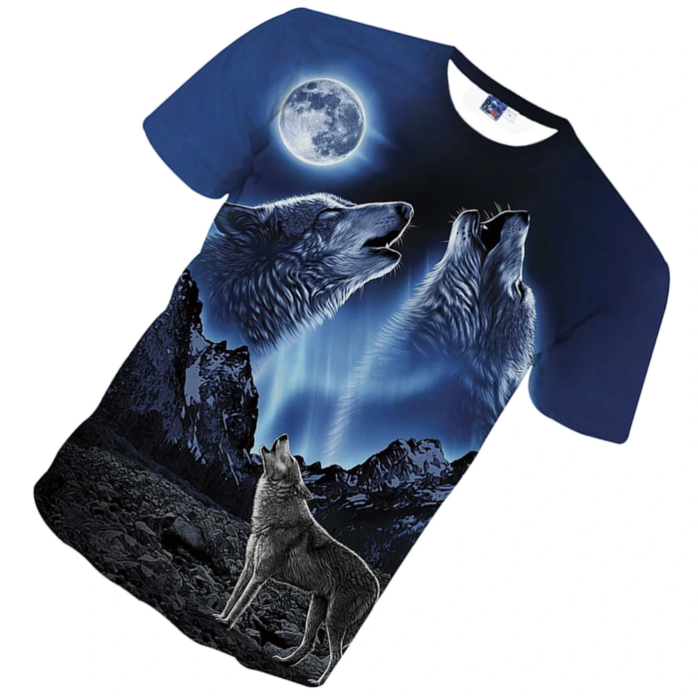 Summer Fashion Men's T-shirt Howling Wolf 3D printing T-shirt Loose V-neck Shirt for Men - Size XXL