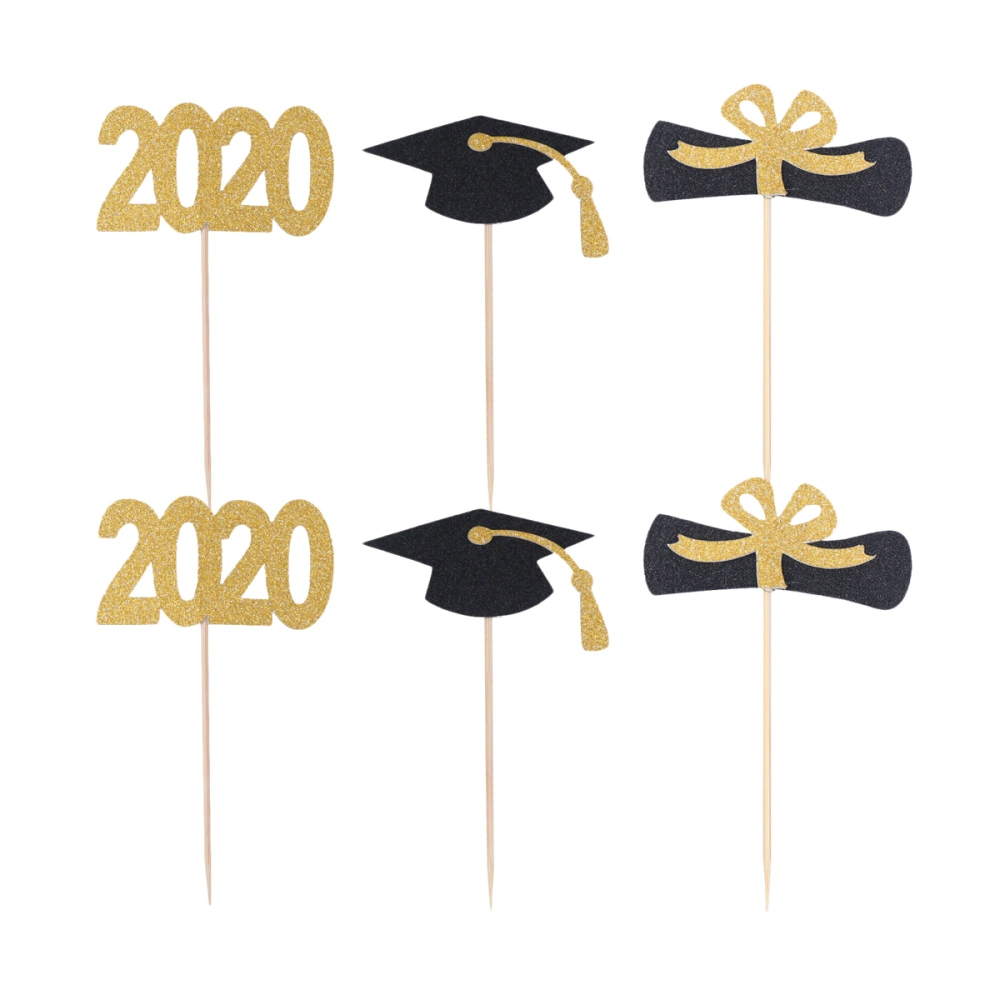 24pcs 2020 Graduation Party Cake Toppers Doctor Hat Diploma Fruit Insert Paper Cupake Decorating Fruit Picks Graduation Party Favors(3 Pattern, 8pcs for Each Pattern)