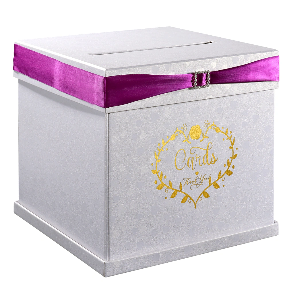 UNOMOR Delicate Square Gift Box with Rhinestone Slider and Ribbon for Weddings Birthdays Graduations (White)