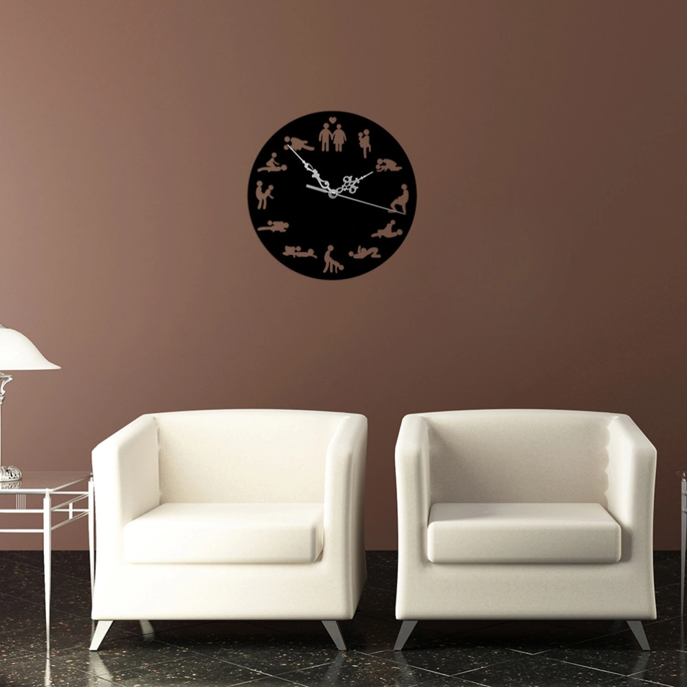 Mirror Wall Clock Round Silent Wall Clock DIY Acrylic Wall Sticker Mural Home Decoration for Living Room Bedroom (Black) (No Battery)