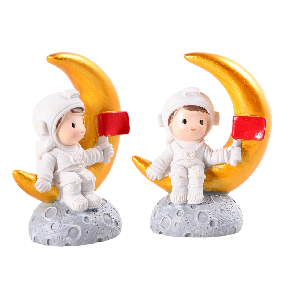 Space Astronauts Desktop Adornment Resin Home Ornament Resin Astronauts Ornament Resin Cake Decor (Astronaut B Red Flag)