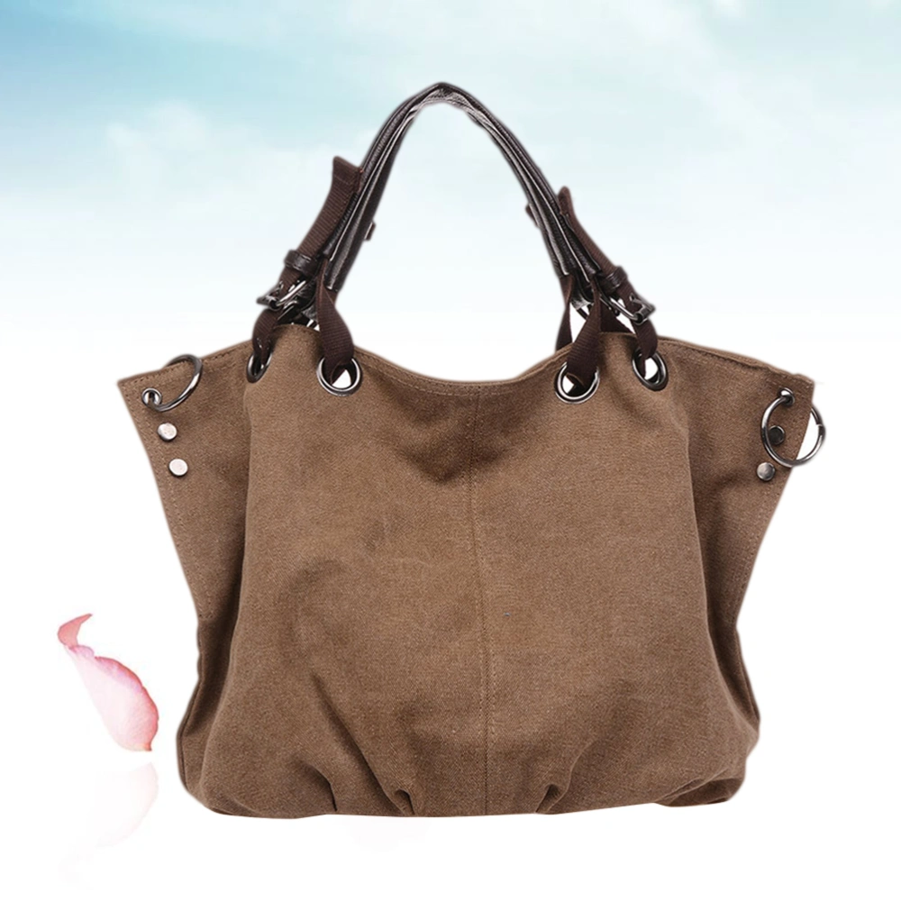 25x15cm Large Capacity Portable Bags Fashion Canvas Tote Bag Casual Polyester and Cotton Handbag for Wome Ladies (Coffee)