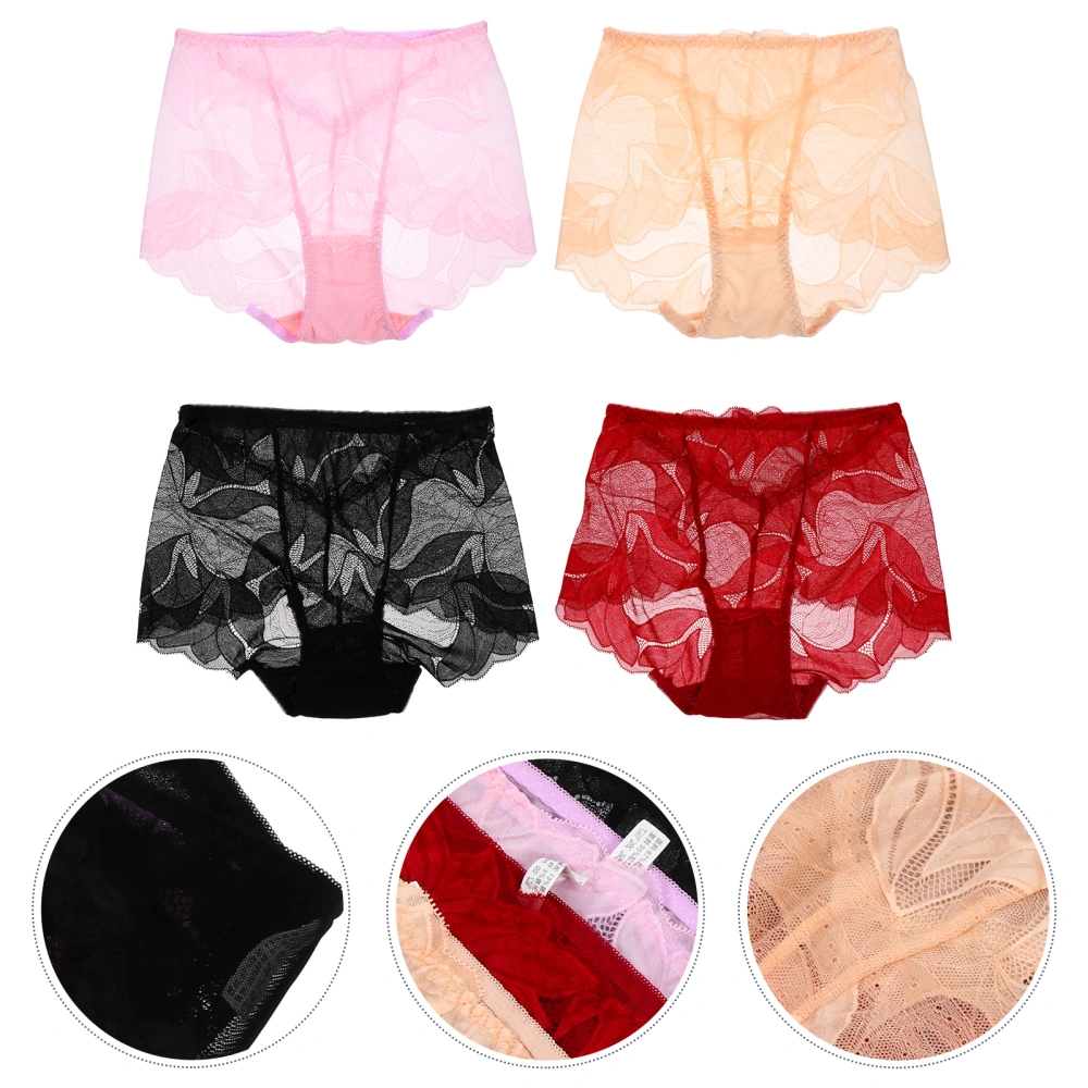 4Pcs Women Sexy Lace Briefs Hollow Lady Briefs Cozy Breathable Panties