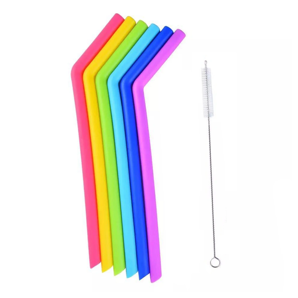 6Pcs Silicone Drinking Straws for Coffee Juice with Cleaning Brush (Bent)