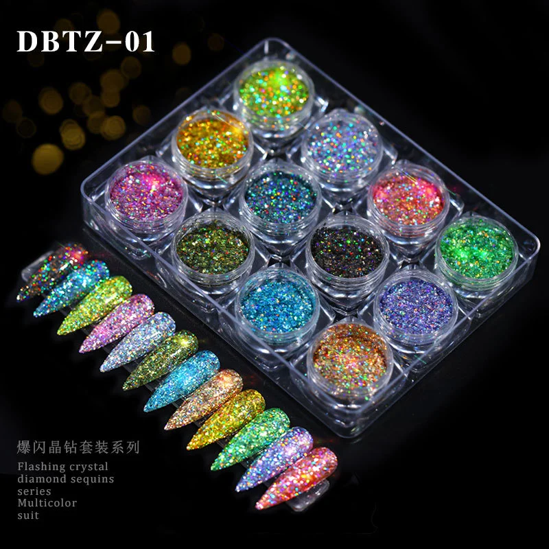 12 Boxes Glitter Nail Charms Nail Arts Make Up DIY Nail Decoration Nail Sequins for Nail Art