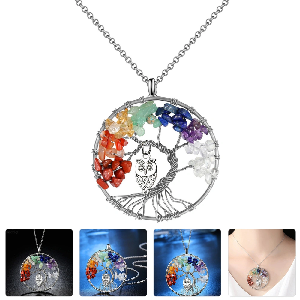 1pc Fashionable Owl Pendant Necklace Life Tree Decoration (Assorted Color)