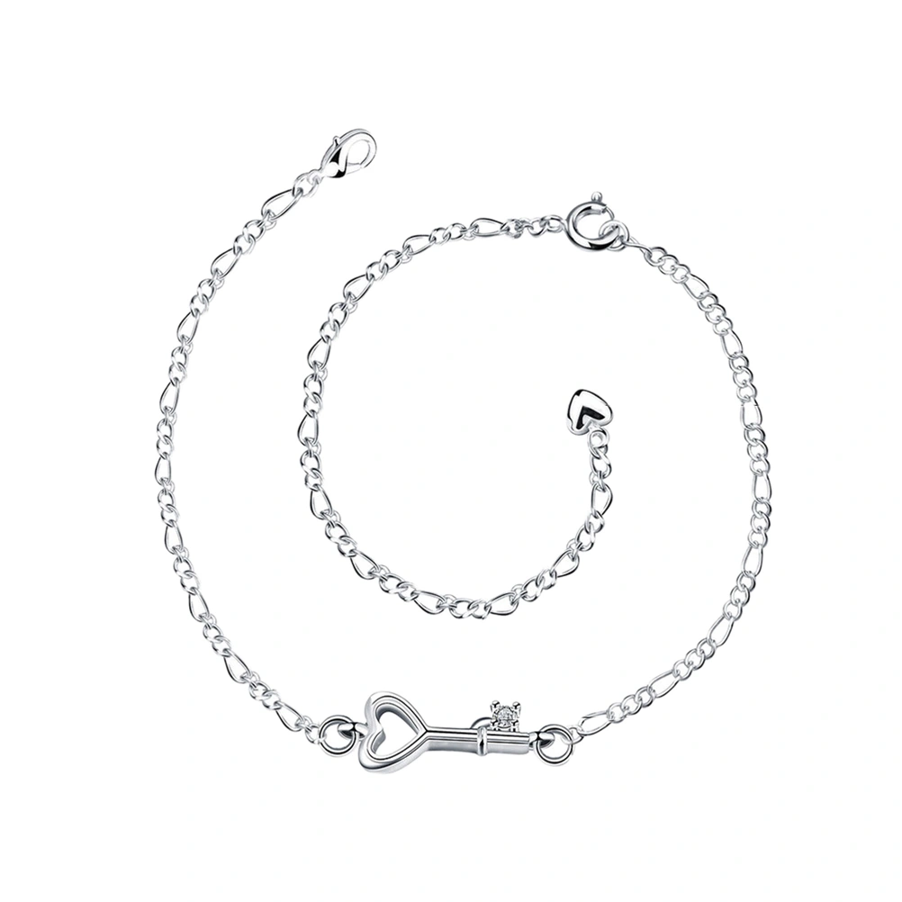 Silver Ankle Bracelet Fashionable Anklet with Key-shaped Decoration and Extender Chic Foot Chain Jewelry for Women