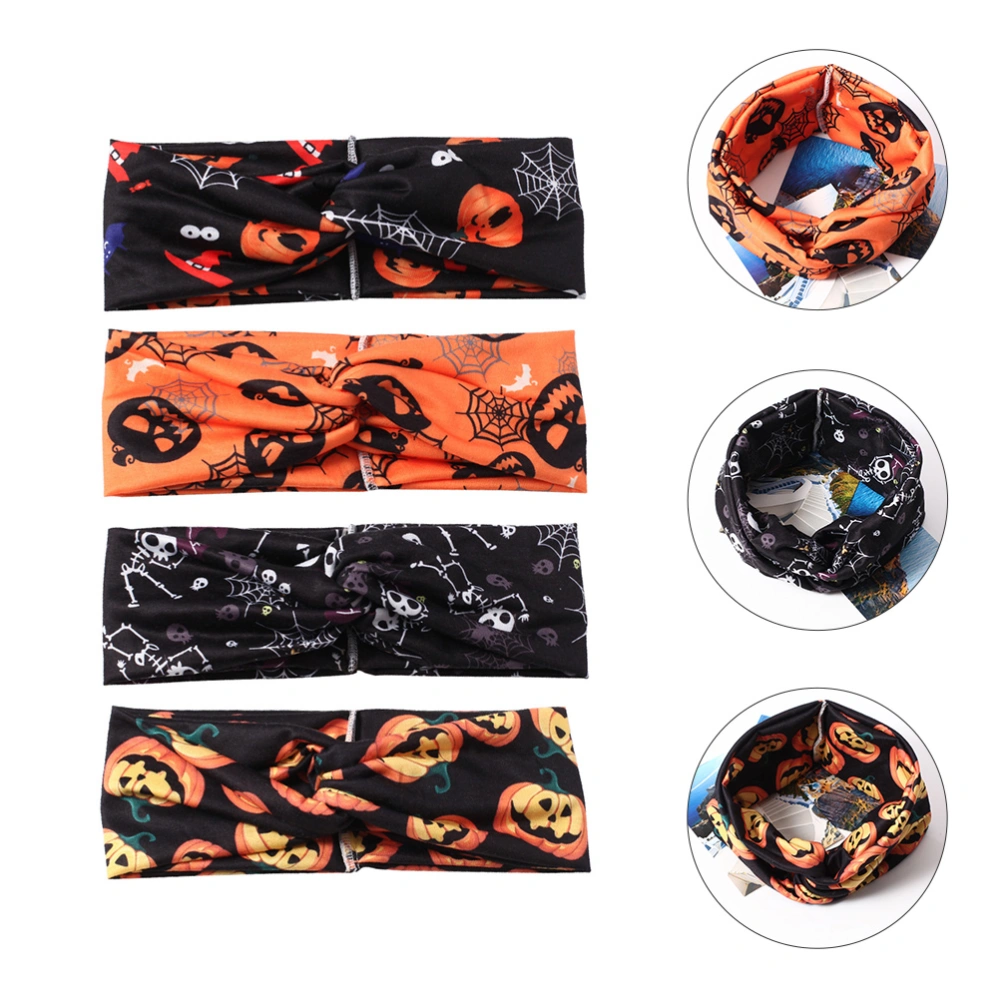 4pcs Halloween Headband Elastic Knotted Headband Head Wrap for Women Girls