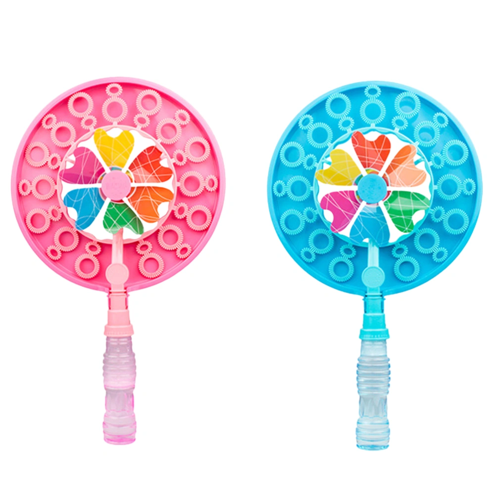 1 Set 2 Pcs Children Windmill Bubble Stick Bubble Wand Bubble Blower Wand Bubble Maker Toy with Bubble Liquid (Light Blue+Pink)