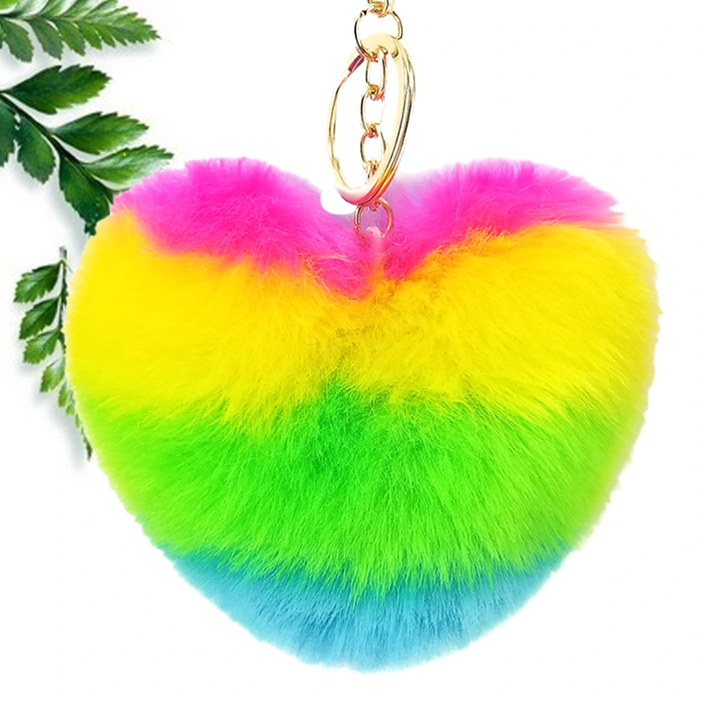 Colorful Loving Heart Keychain Creative Beautiful Plush Hanging Decor for Key Bag Purse