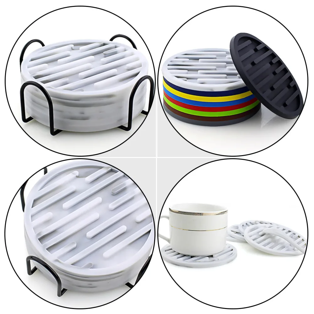 2 Pcs Thicken Striped Cup Coasters Round Shaped Cup Trays Drain Holders